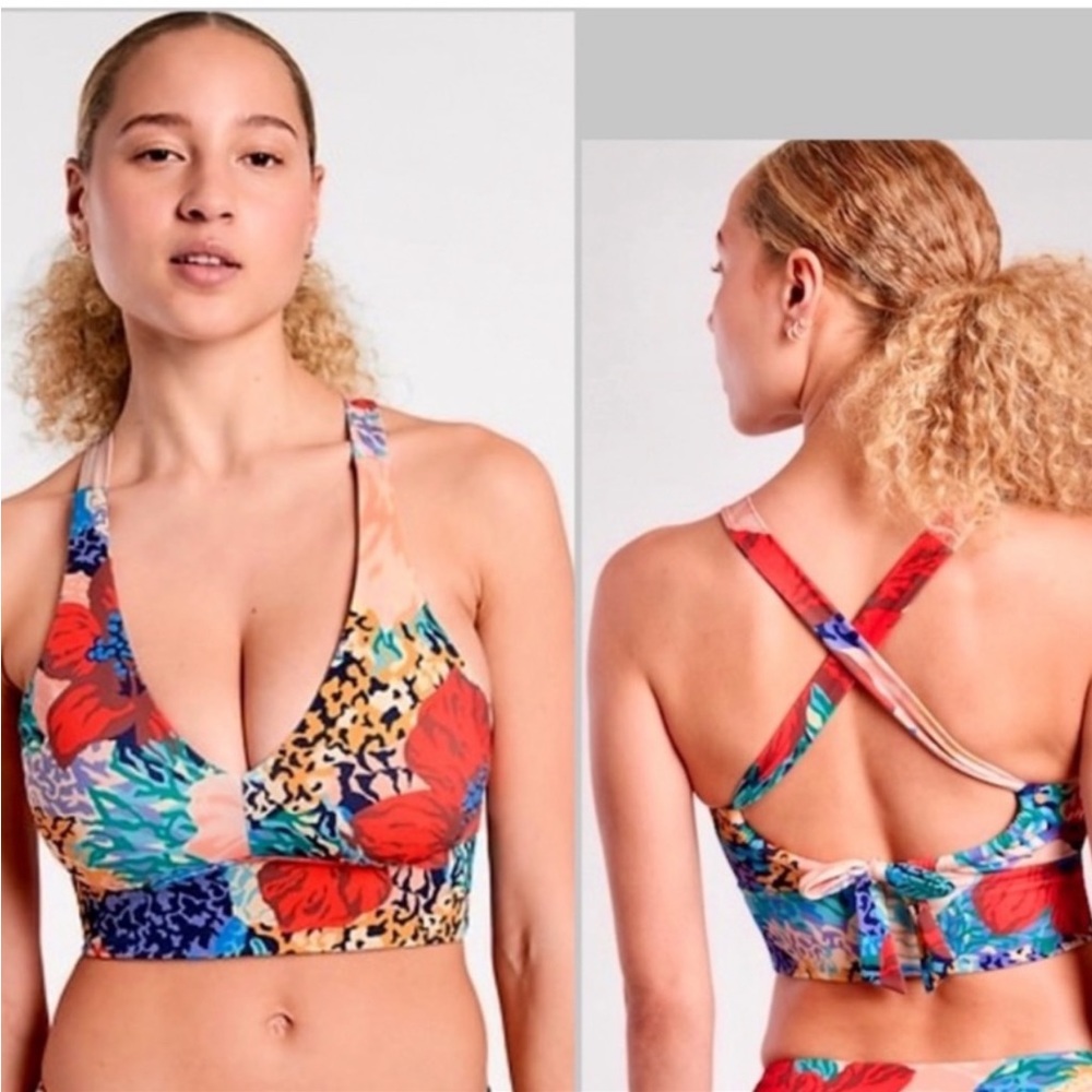 Athleta Longline Plunge Printed Bikini Top D-DD